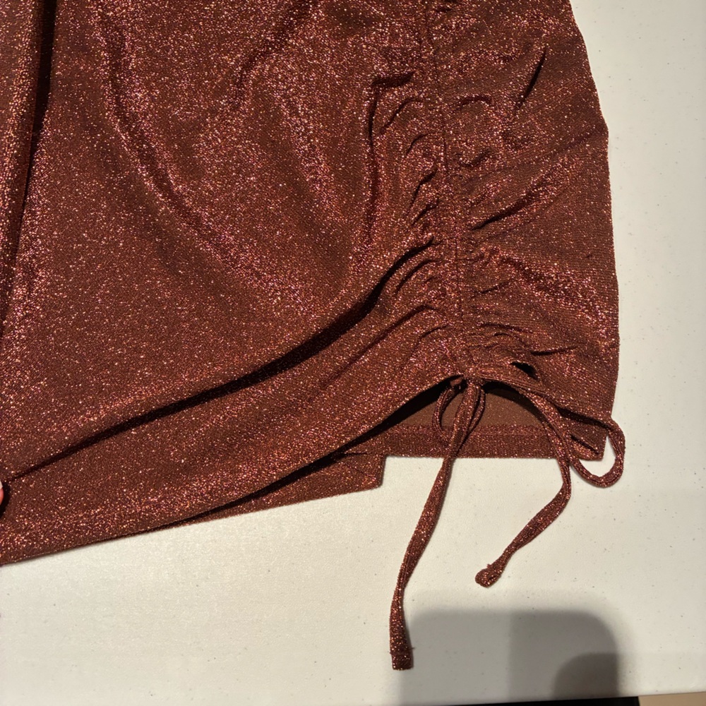H&M Divided Ruched Cutout Mini Dress in Sparkly Brown Copper Size XS - Picture 7 of 8